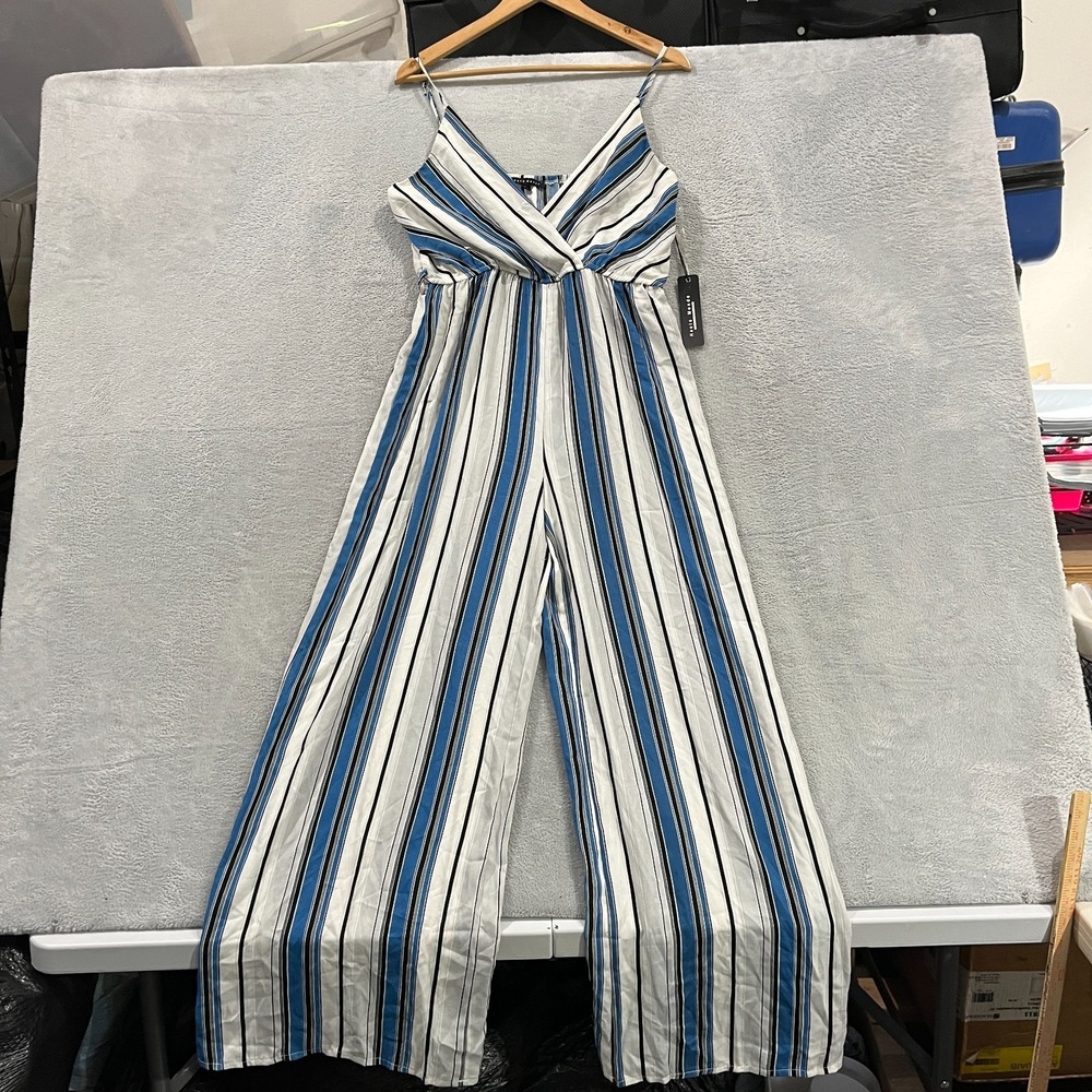 Haute‎ Monde Womens Jumpsuit Striped Stretch Sleeveless Wide Leg Boho Hippie